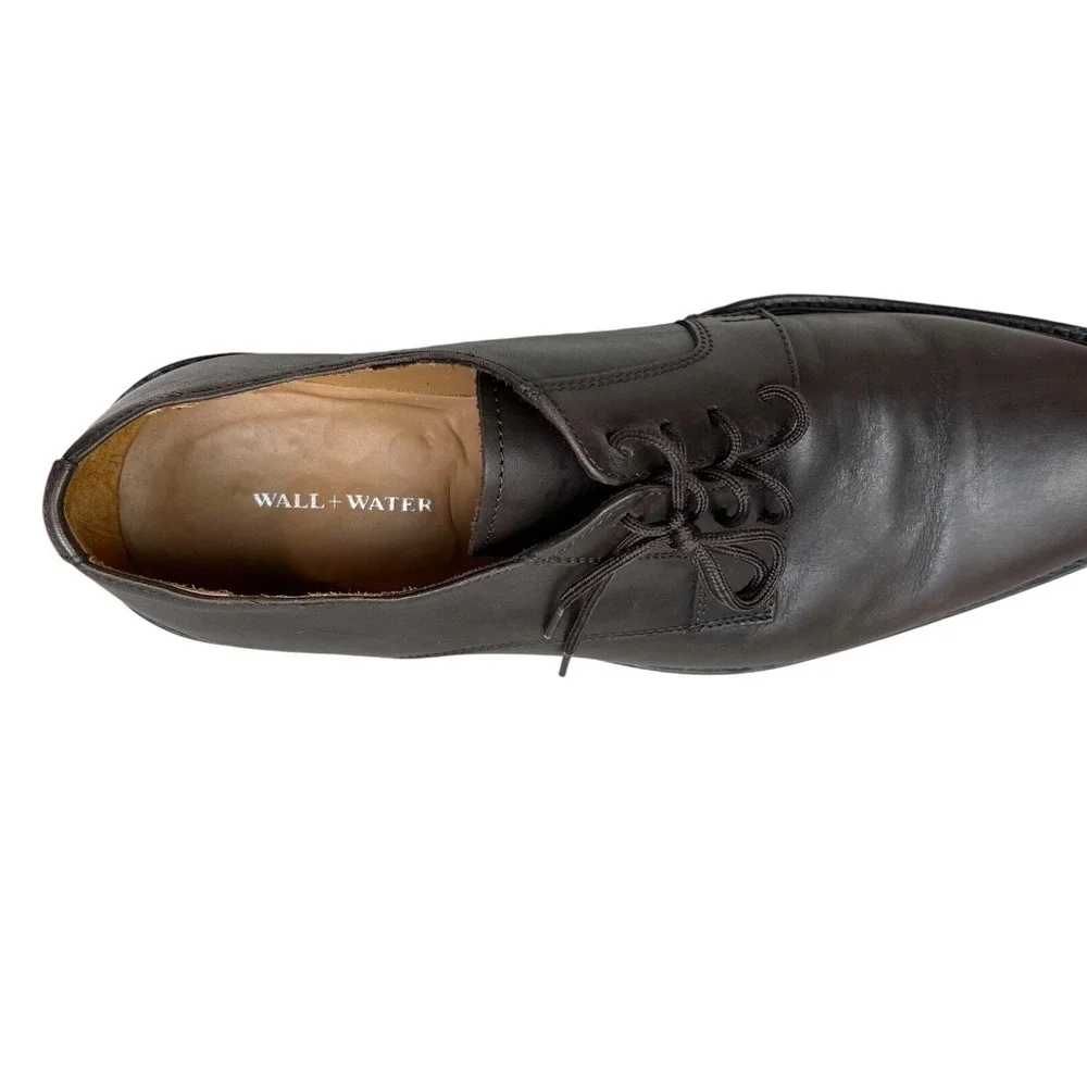 Wall+Water Men Derby Shoes Leather Pointed Toe Lace Up Brown Sz 10 Made In Italy